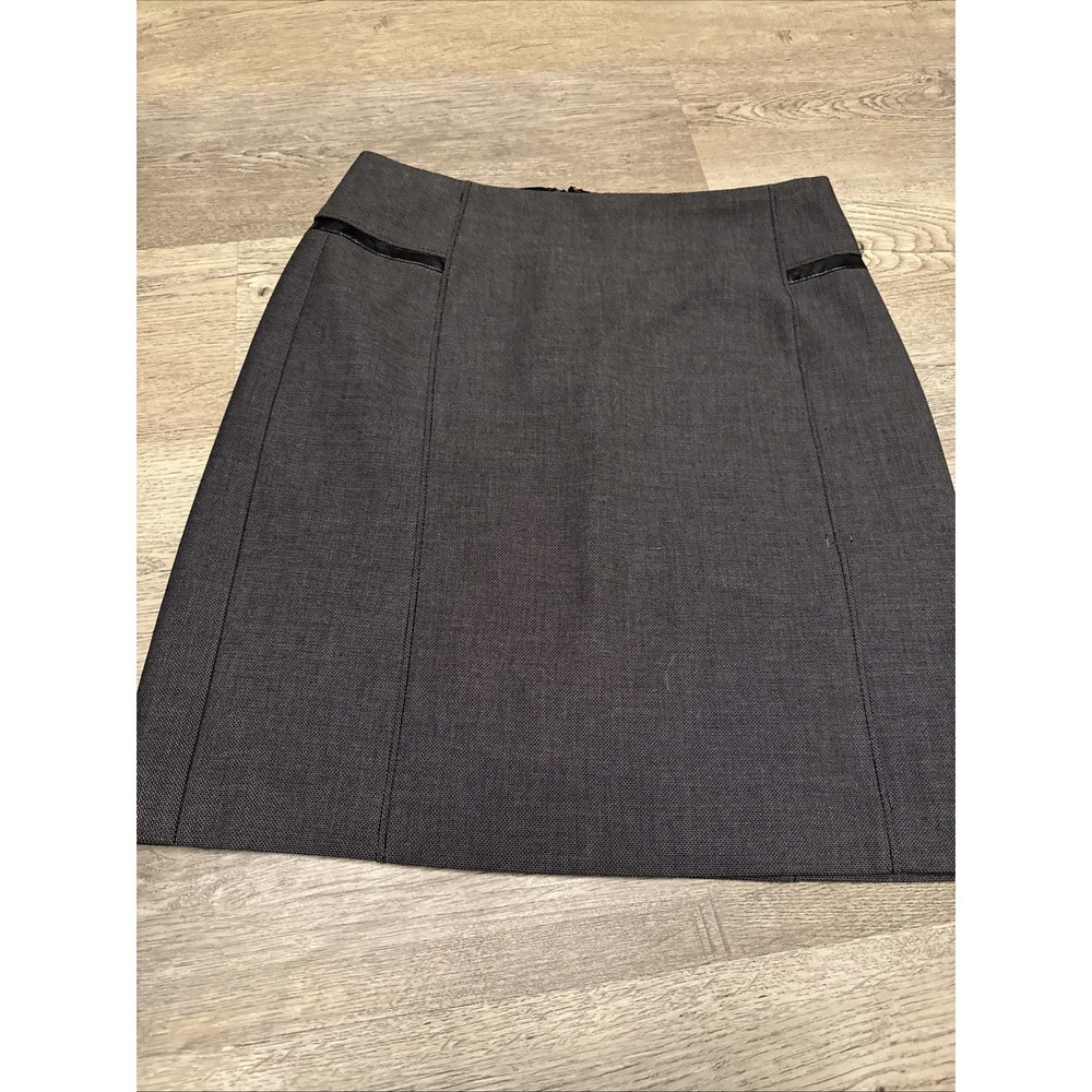 White House Black Market Charcoal Gray Textured Pencil Skirt Faux Leather Trim 6